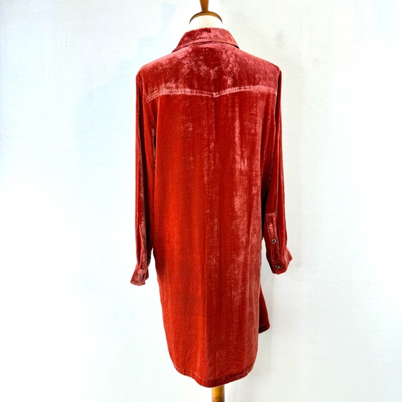 SUNDANCE Rocio Burnt Orange Red Velvet Silk Blend Pearl Snap Front Shirt Dress - Picture 4 of 16
